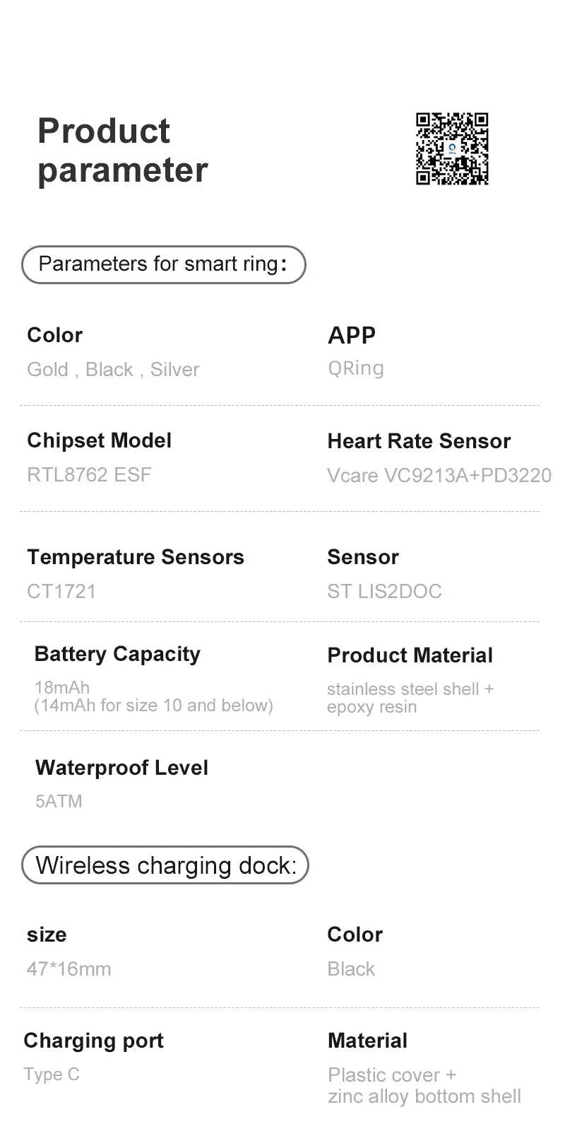 Uhoofit R10 Smart Ring with Charging Case Men Women Health Heart Rate Sleep Monitor IP68 & 5ATM Waterproof Multi-sport Mode