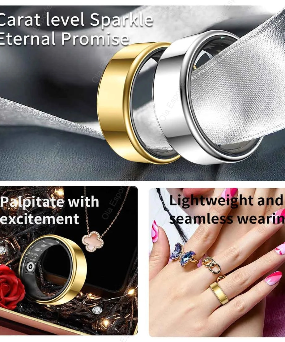 2025 New Smart Ring Men Women, Heart Rate Blood Oxygen and Sleep Monitor Smartring IP68 & 5ATM Waterproof, Multi-sport Mode Ring