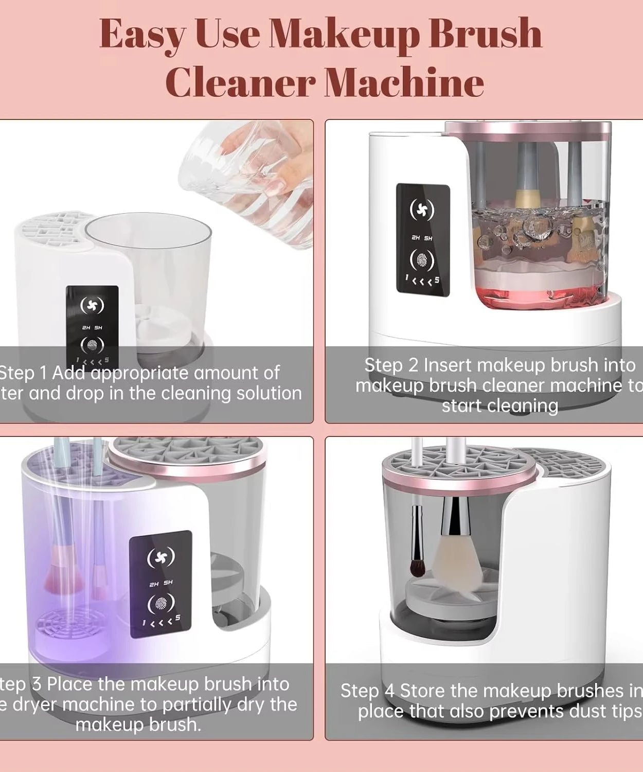 3 IN 1 Electric Makeup Brush Cleaner Machine With Makeup Brush Dryer-Holder-Portable Automatic USB Cosmetic Brushes Cleaner Tool
