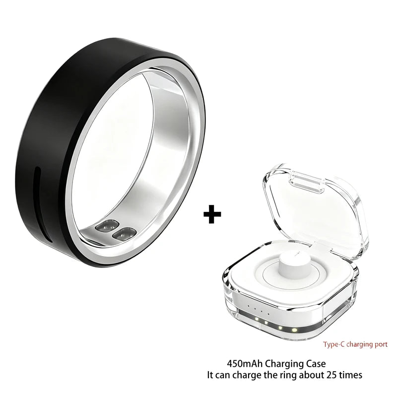 Ceramic Smart Ring with Vibrate Alerts Calls Alarm Notification Vibration, Health and Sleep Monitor 5ATM Waterproof Ring for Men