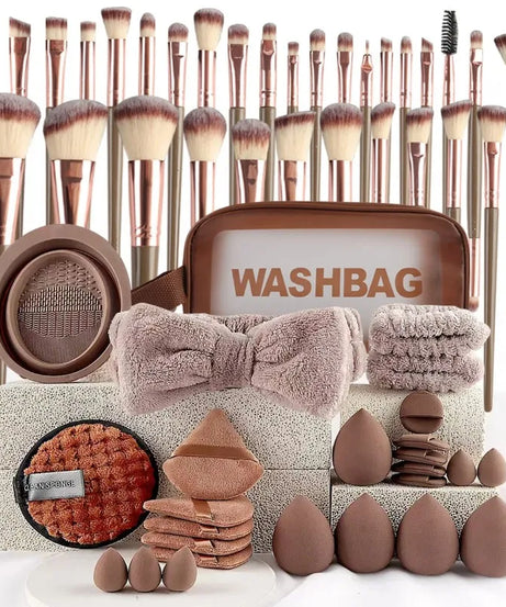 56-Piece Make up Brush Set (chocolate)- Full Face Cosmetics Kit , Eyeshadow Blending Brushes & Beauty Sponge  make up brushes