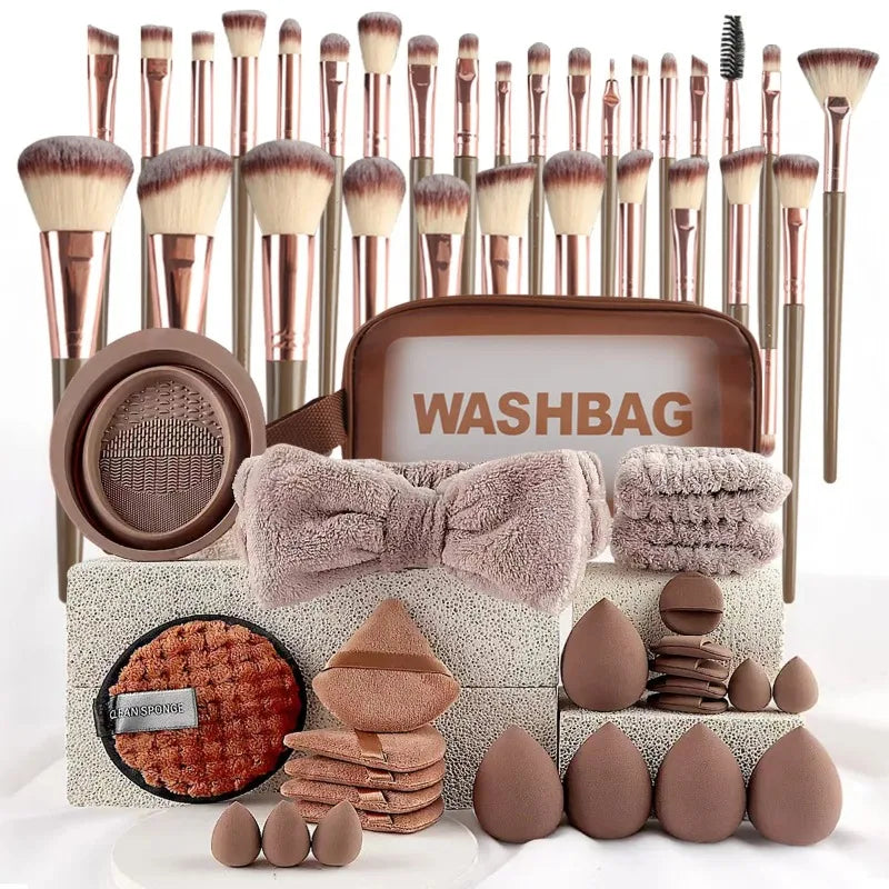 56-Piece Make up Brush Set (chocolate)- Full Face Cosmetics Kit , Eyeshadow Blending Brushes & Beauty Sponge  make up brushes