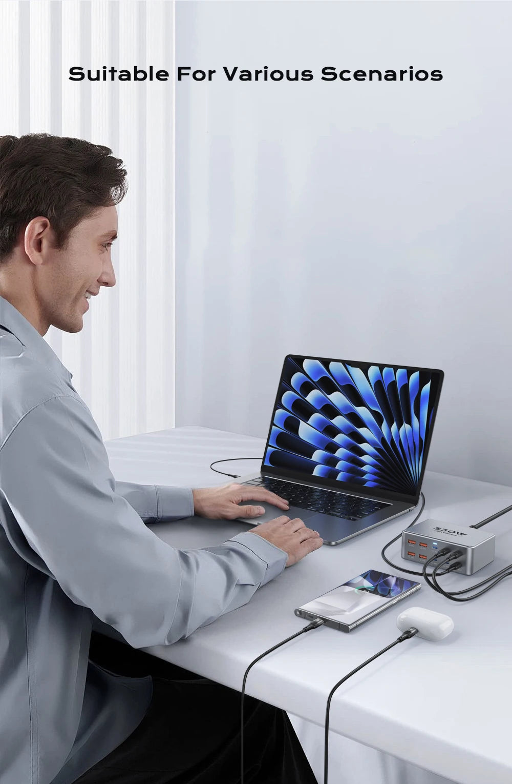 330W USB C GaN Charger 100W PD3.0 PPS QC3.0 Multiport Fast Charging Station For Laptop iPhone 15 16 Samsung Macbook Pro Tablet