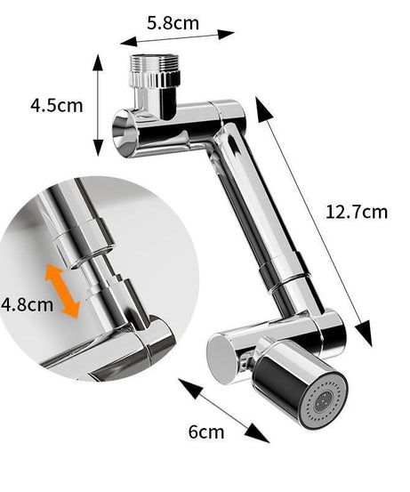 1440° Rotatable Scalable Metal Faucet Bathroom Tap Splash-proof Bubbler Kitchen Faucet Filter Nozzle Tap Saving Water Extender