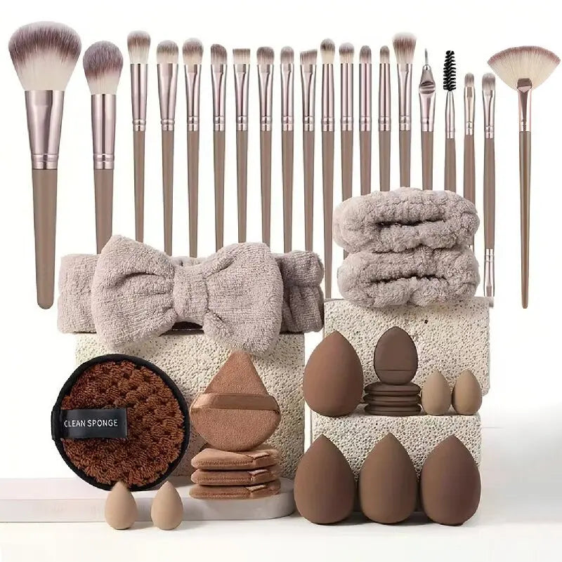 56-Piece Make up Brush Set (chocolate)- Full Face Cosmetics Kit , Eyeshadow Blending Brushes & Beauty Sponge  make up brushes