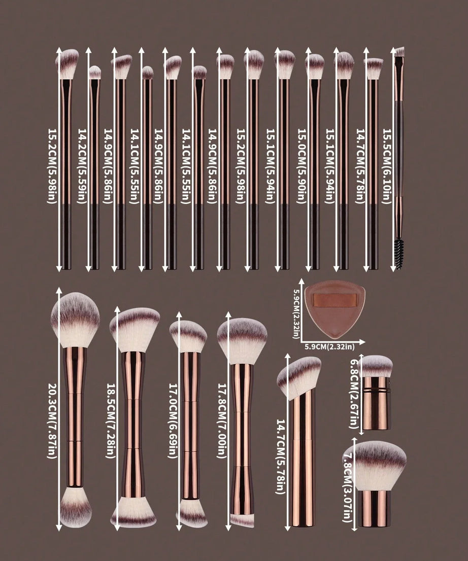 22pcs Professional Makeup Tools Set With Velvet Bag,20pcs Soft Long Aluminum Tube Makeup Brush Set+2pcs Powder Puffs Accessories