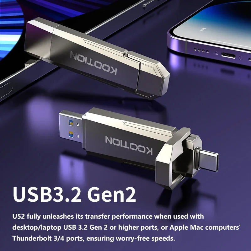 KOOTION U52 Type C USB 3.2 External Solid State Flash Drive 1TB 512GB 256GB Portable Pendrive for PC Laptop iPhone 16 Tablet