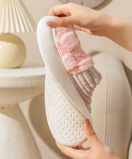Fashion Couple Winter Toe Wrap Warm Plaid Cotton Slippers Thick Soft Sole Slides Men Women Indoor Floor Flat Home Non-slip Shoes