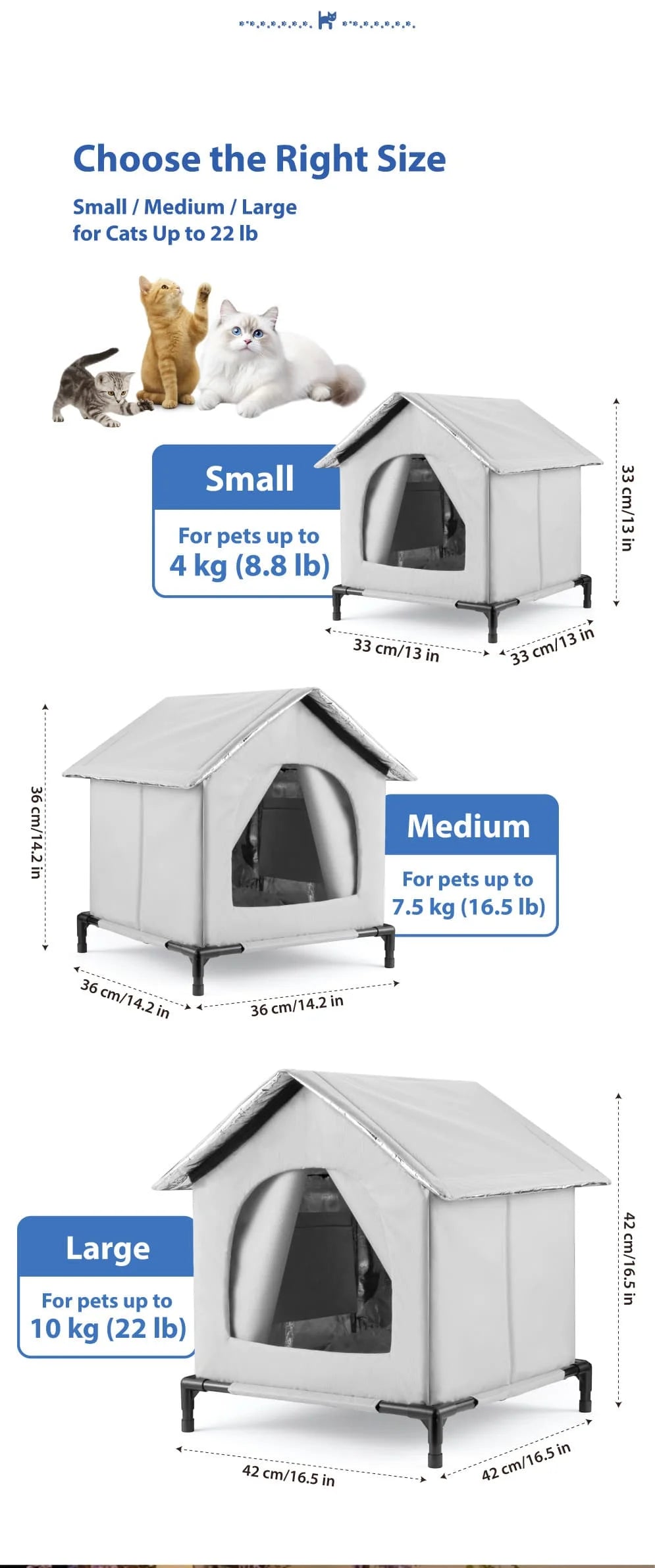 All-Season Waterproof Cat House with Ice Packs & Heating Bags, Foldable Shelter for Indoor & Outdoor Use, Available in 3 Sizes