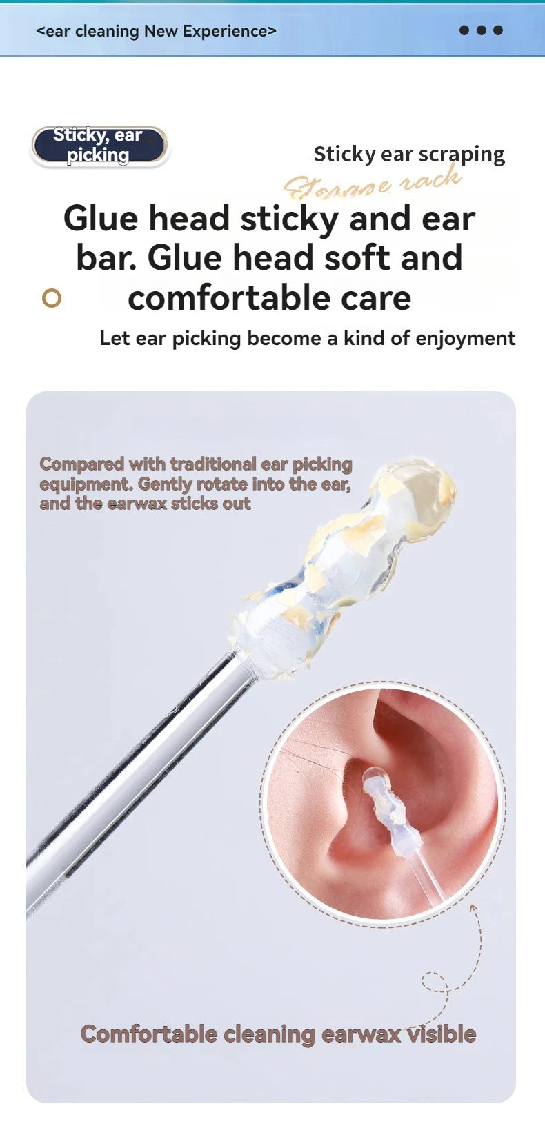 24Pcs/Box Silicone EarWax Remover Sticky Ear Picks Disposable Adhesive Earpick S/L Reusable Ear Cleaner for Kids & Adults