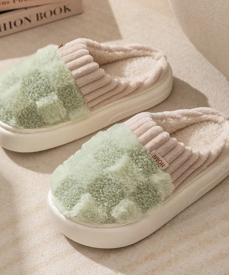 Fashion Couple Winter Toe Wrap Warm Plaid Cotton Slippers Thick Soft Sole Slides Men Women Indoor Floor Flat Home Non-slip Shoes