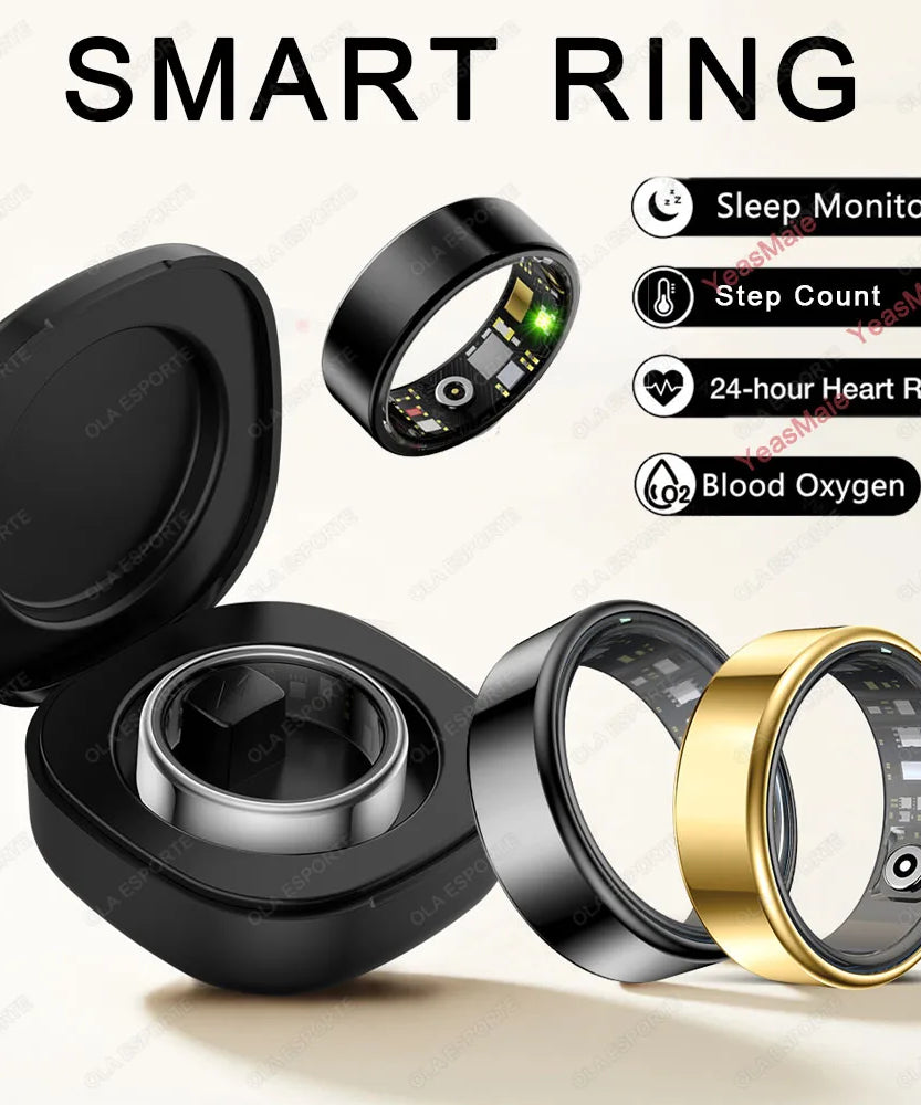 2025 New Smart Ring Men Women, Heart Rate Blood Oxygen and Sleep Monitor Smartring IP68 & 5ATM Waterproof, Multi-sport Mode Ring