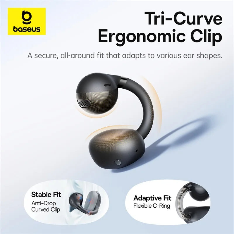 Baseus BC1 Ear Clip Earbuds Open Ear Wireless Earphones Bluetooth 6.0 Clip On Sports Headphones 4-Mics Super Bass IP55 Ear buds