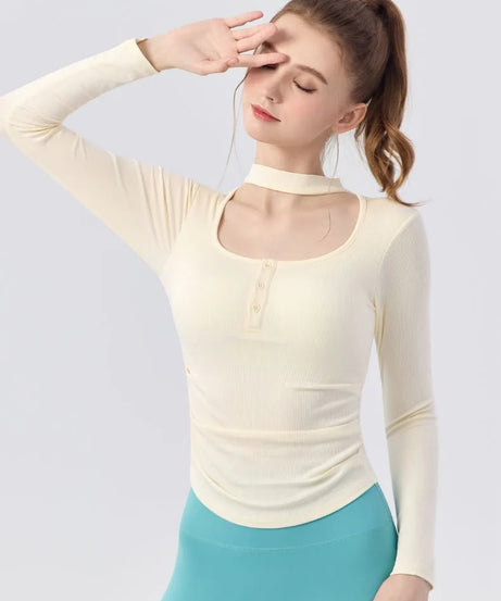 Gym Women Sports Tops Yoga Fitness Long Sleeves Breathable Comfort Workout Clothing Running Gym Pilates Yoga Shirts with Chest