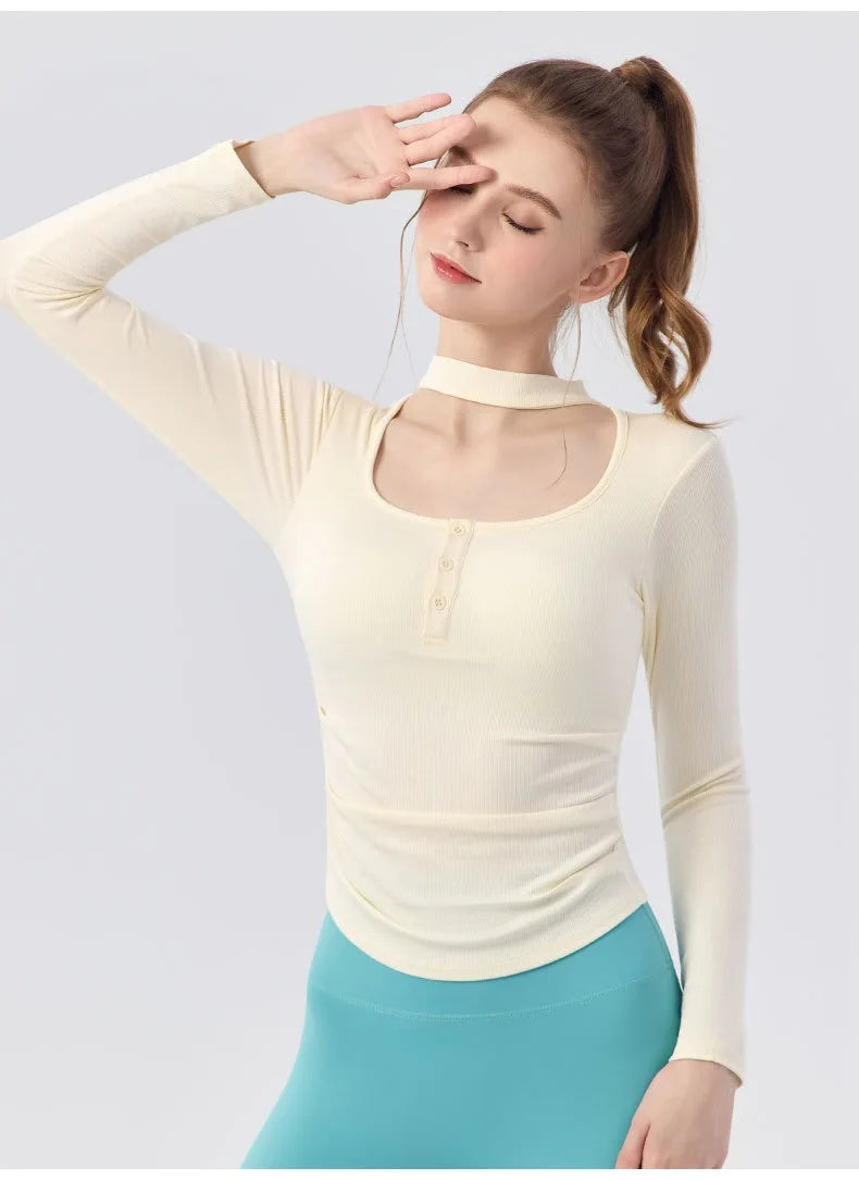 Gym Women Sports Tops Yoga Fitness Long Sleeves Breathable Comfort Workout Clothing Running Gym Pilates Yoga Shirts with Chest