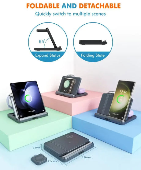 3 in 1 Wireless Charger Stand For Samsung Z Fold Zflip5 S24 S23 Ultra Galaxy Watch 6 5 Buds2 Foldable Fast Charging Dock Station