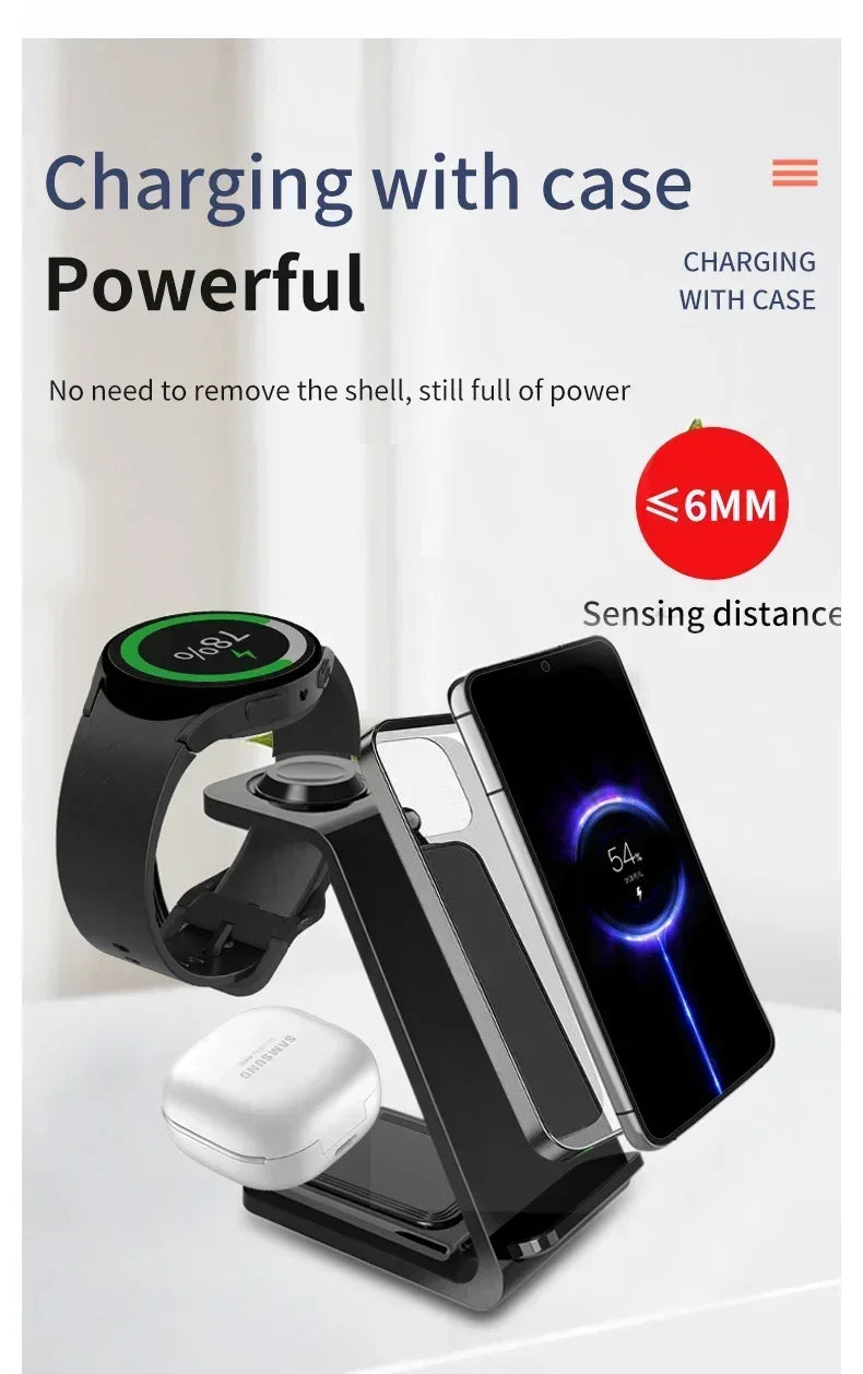 3 in 1 100W Travel Wireless Chargers For Samsung Galaxy S24/S23 Watch 7/6 Classic 5/4/3/2 Ultra Buds 3/2 Pro Plus Fast Charging