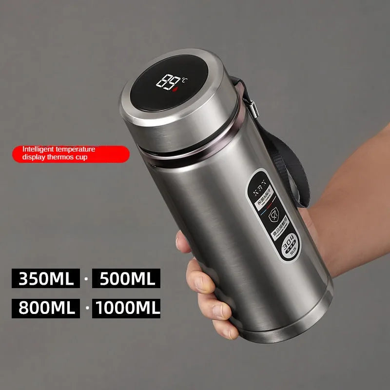 800ML-1L Stainless Steel Thermos Bottle 304 Tea Bottle Car Vacuum Bottle with LED Temperature Display Portable Drinking Cup