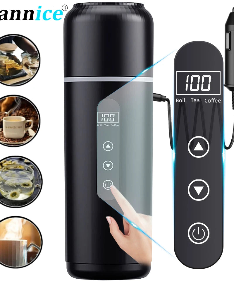 Electric Kettle 12V24V Portable Car Heating Cup 500ml Travel Heating Touch Screen Intelligent Adjustable Temperature Thermal Cup