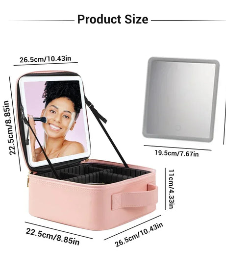 New LED Lighted Cosmetic Case With Mirror PU Leather Portable Travel Makeup Storage Bags Waterproof Travel Makeup Bag