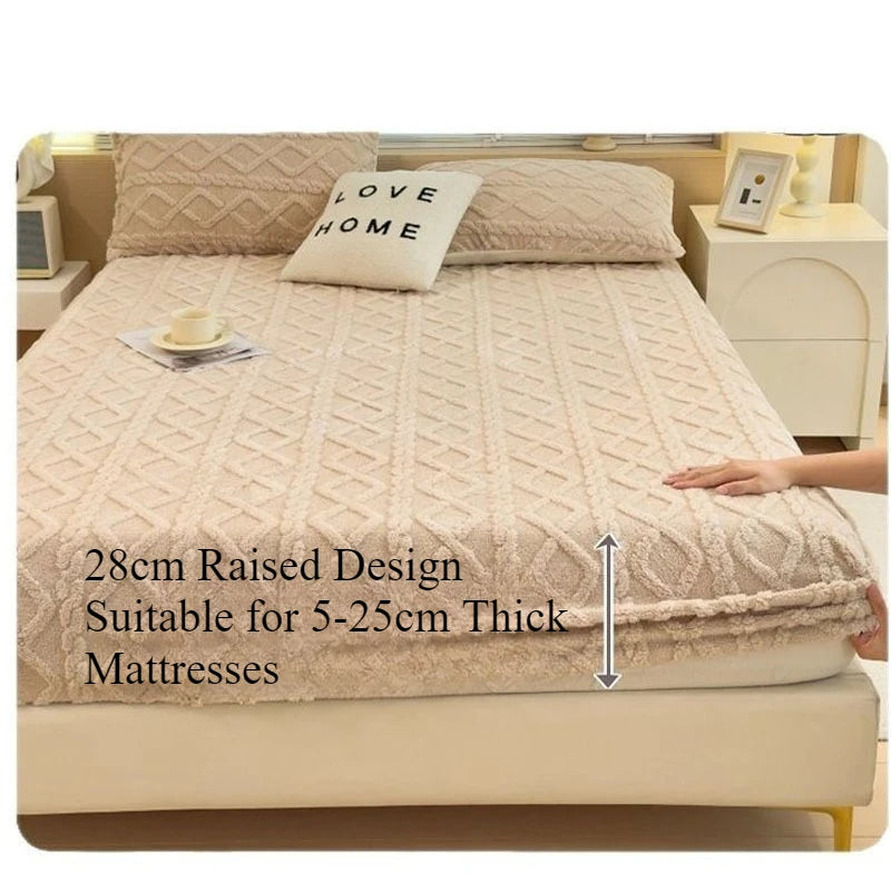 Autumn and Winter Fleece Bedspread, Mattress Protector, Dust Cover Fitted Sheet Suitable for Bedroom Dormitory Hotel Queen Size