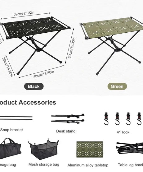 WESTTUNE Camping Folding Table Portable Aluminum Alloy Lightweight Table with Accessories Multifunctional Outdoor Table