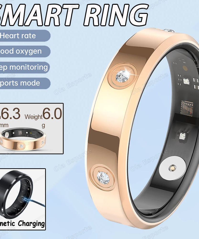 2025 Smart Ring Women Men Super narrow 6.3mm Heart Rate Health Stress measurement Monitor IP68 Waterproof Fashion Sports Rings
