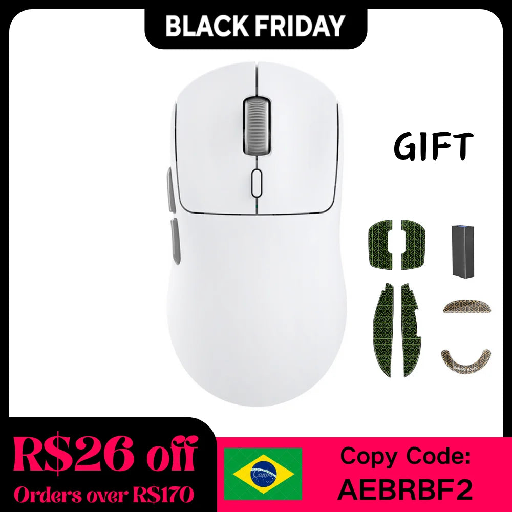 Kysona M600 V2  White PAW3395 Wireless Gaming Esports Mouse 55g 26000DPI 6 Buttons Optical PAM3395 Computer Mice For Laptop PC