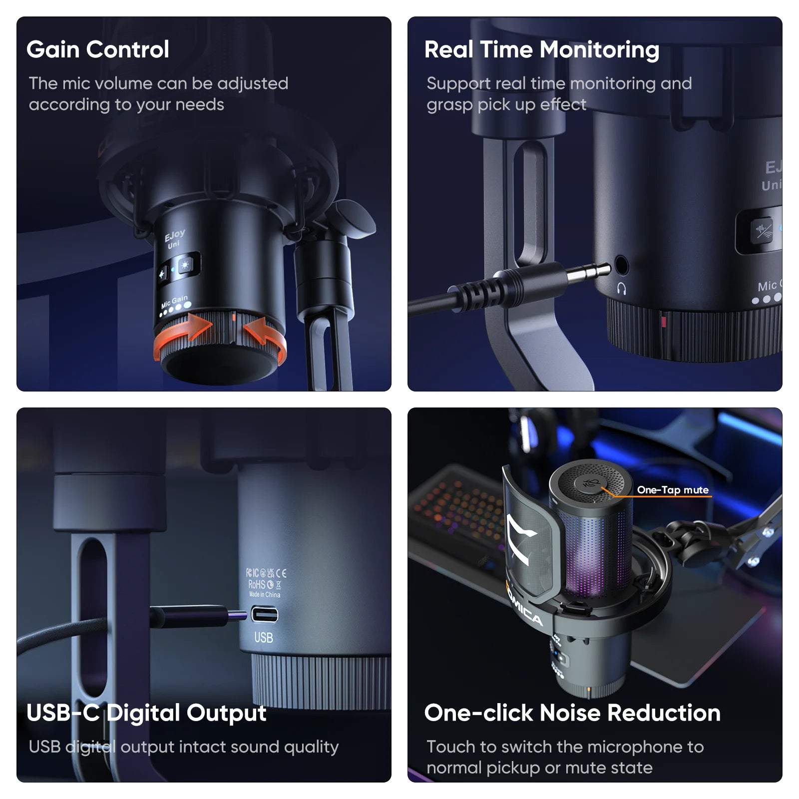 COMICA Uni Pro Wireless USB Gaming Microphone for PC Laptop Smartphone Noise Cancellation Condenser Mic with RGB Lights