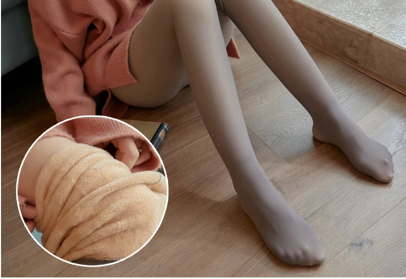 Thick Thermal Stockings Woman Warm Winter Sexy Translucent Velvet Tights Pantyhose Female High Waist Elastic Fleece Tights Women
