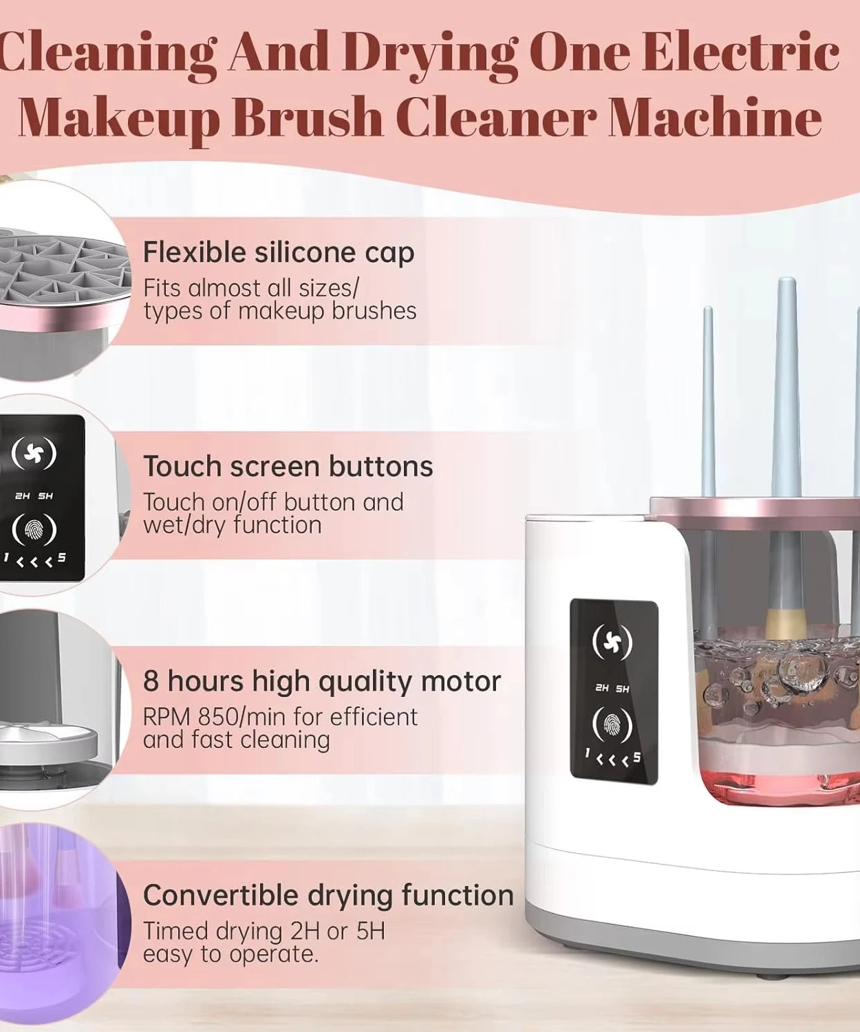 3 IN 1 Electric Makeup Brush Cleaner Machine With Makeup Brush Dryer-Holder-Portable Automatic USB Cosmetic Brushes Cleaner Tool