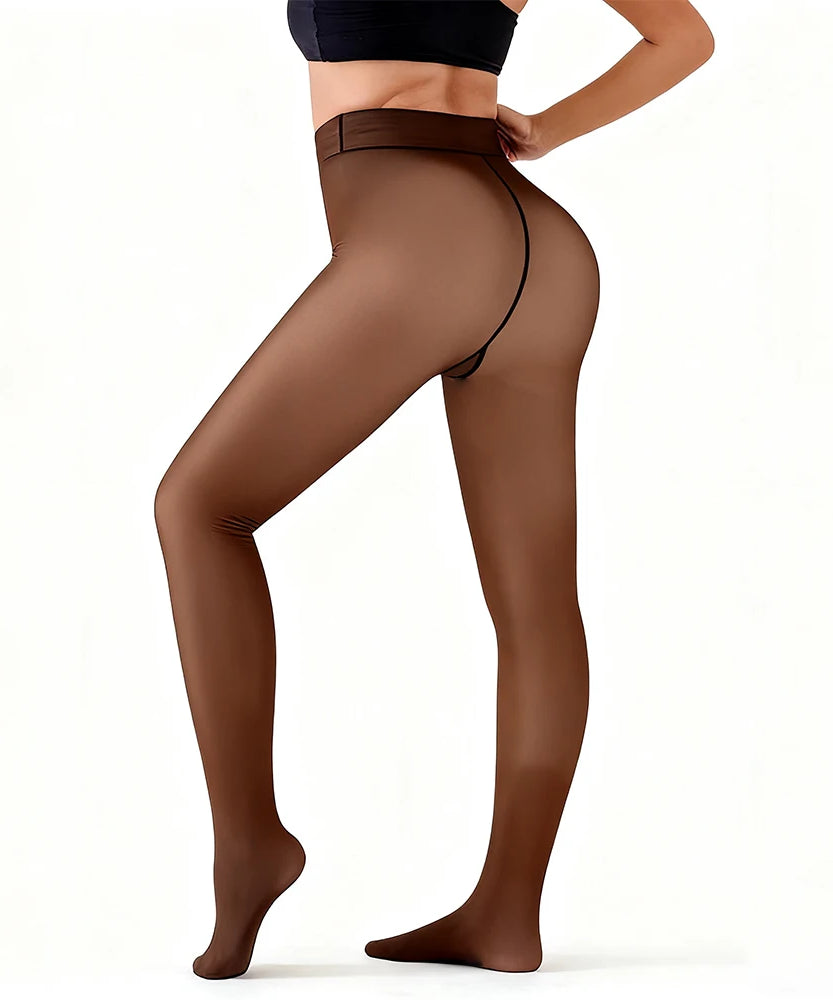 New Women Fleece Lined Black Tights Sheer Fake Translucent Warm Winter Pantyhose Leggings Outfit Thick Tights Invisible Crotch