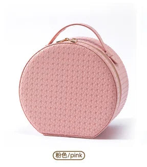 Waterproof Round Vanity Case with LED Light Mirror - Large Capacity, Portable Cosmetic Organizer Bag for Business Trips & Travel