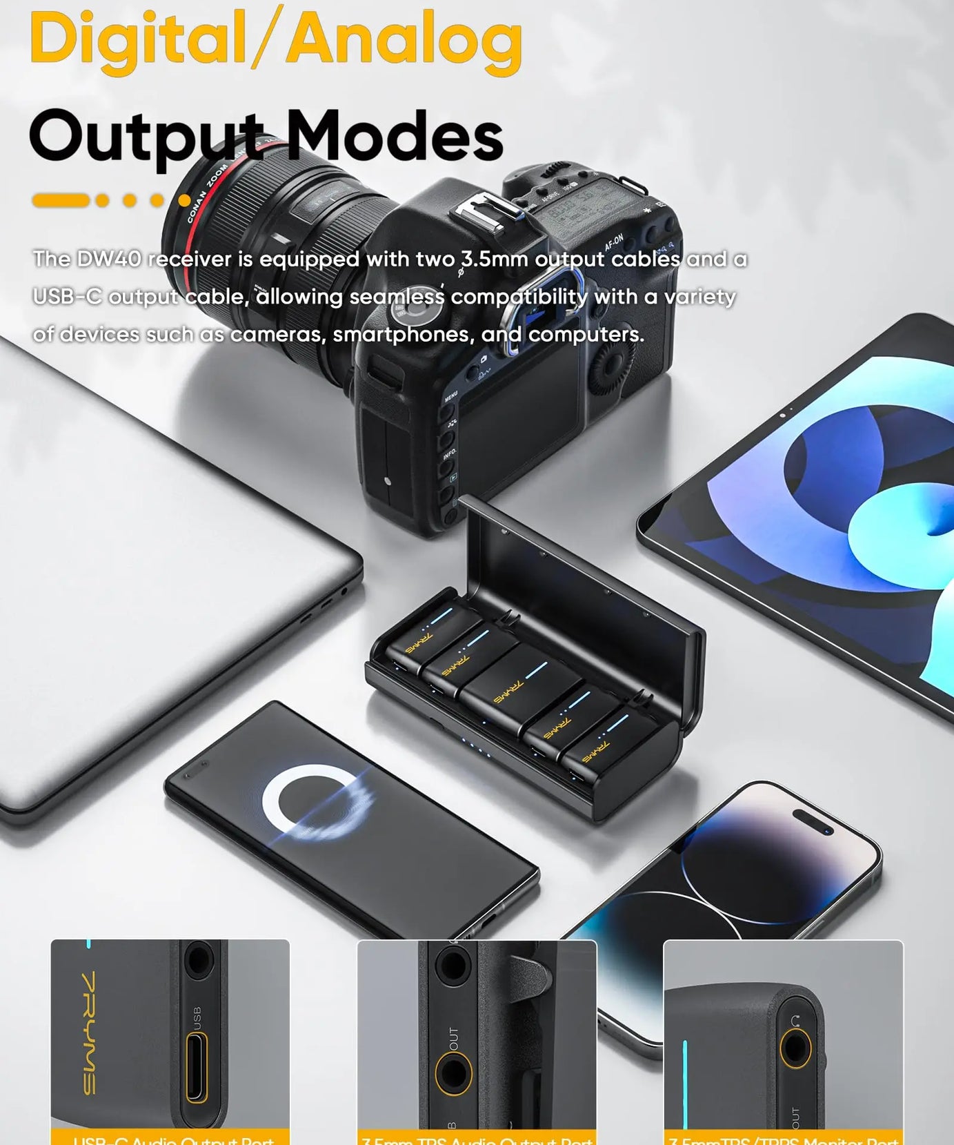 7Ryms iRay DW40 Wireless Lavalier Microphone with 4 Transmitters,48kHz/24bit Recording,AI Denoise for Camera,SmartPhone and PC