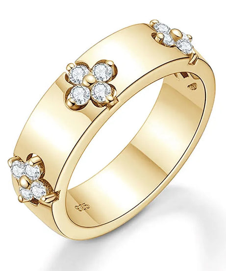 Ehhai Certified Moissanite Four-leaf Clover Wide Rings for Women Men 925 Sterling Silver Flower Bands Wedding Fine Jewelry Gifts