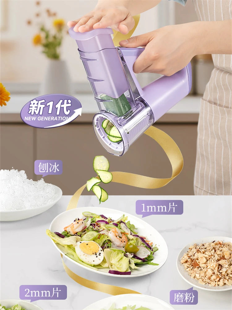 LMETJMA Electric Cheese Grater Portable Salad Maker With 4 Different Shapes of Blades 40W Electric Rotary Slicer Shredder JT363