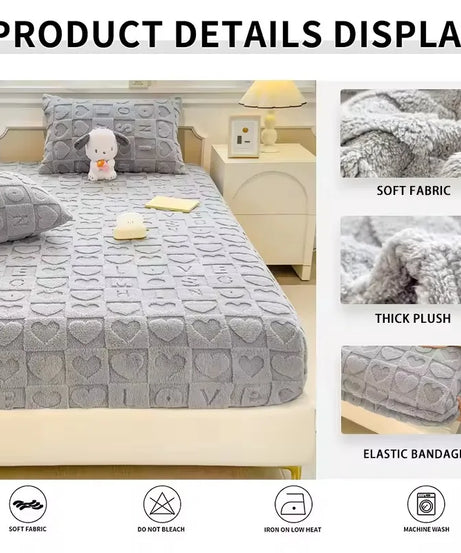Autumn and Winter Fleece Bedspread, Mattress Protector, Dust Cover Fitted Sheet Suitable for Bedroom Dormitory Hotel Queen Size