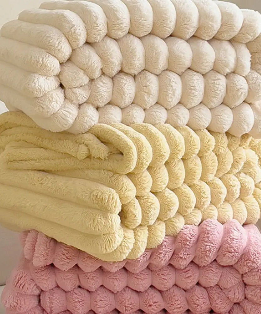 Ultra Soft Faux Rabbit Fur Throw Blanket Warm Plush Striped Blankets Conditioning Quilt Fluffy Throws for Couch Chair Sofa