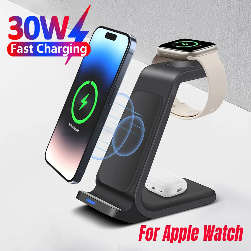 3 In 1 Wireless Charger Stand 30W Fast Charging Station for iPhone 16 15 14 13 12 11 iWatch 10/9/8/7 Ultra Airpods Phone Holder