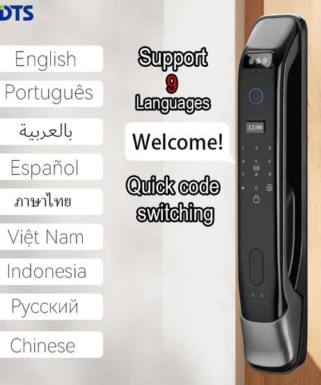 3D Real-time Intercom Face Recognition Digital Door Lock With Camera FIngerprint Password Unlock Keyless Electronic Door Lock