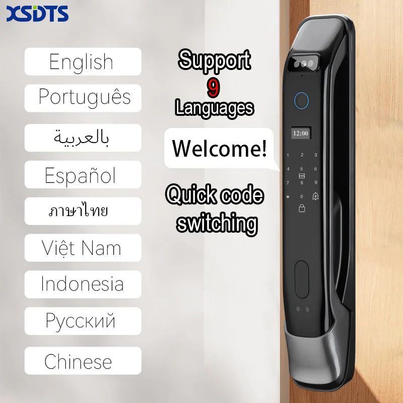 3D Real-time Intercom Face Recognition Digital Door Lock With Camera FIngerprint Password Unlock Keyless Electronic Door Lock