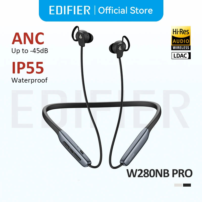 Edifier W280NB Pro Wireless Noise Cancelling Neckband Headphones Bluetooth V5.4 Hi-Res LDAC Sport Earphones IP55 Waterproof