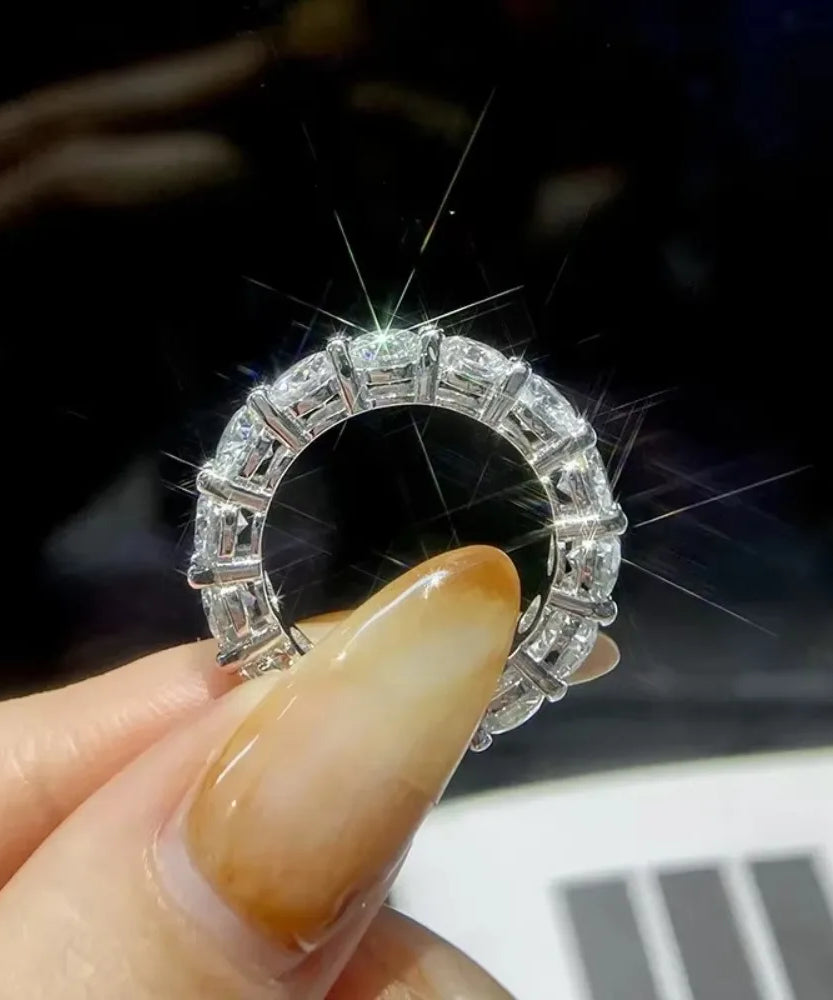 FEOBUR 7ct 5mm D Color Moissanite Ring with Certificate Women S925 Sterling Silver Full Diamond Wedding Eternity Band Jewelry