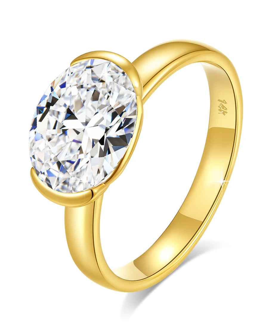 14K Gold Certified Oval Cut Moissanite Ring for Women Lab Created Diamond Engagement Wedding Yuan Bao Ring Jewelry Classic