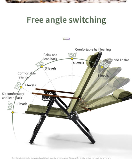 BSWOLF Camping Folding Chair Adjustable Armrest Portable Relaxing Chair With Detachable Pillow for Beach Travel Hiking