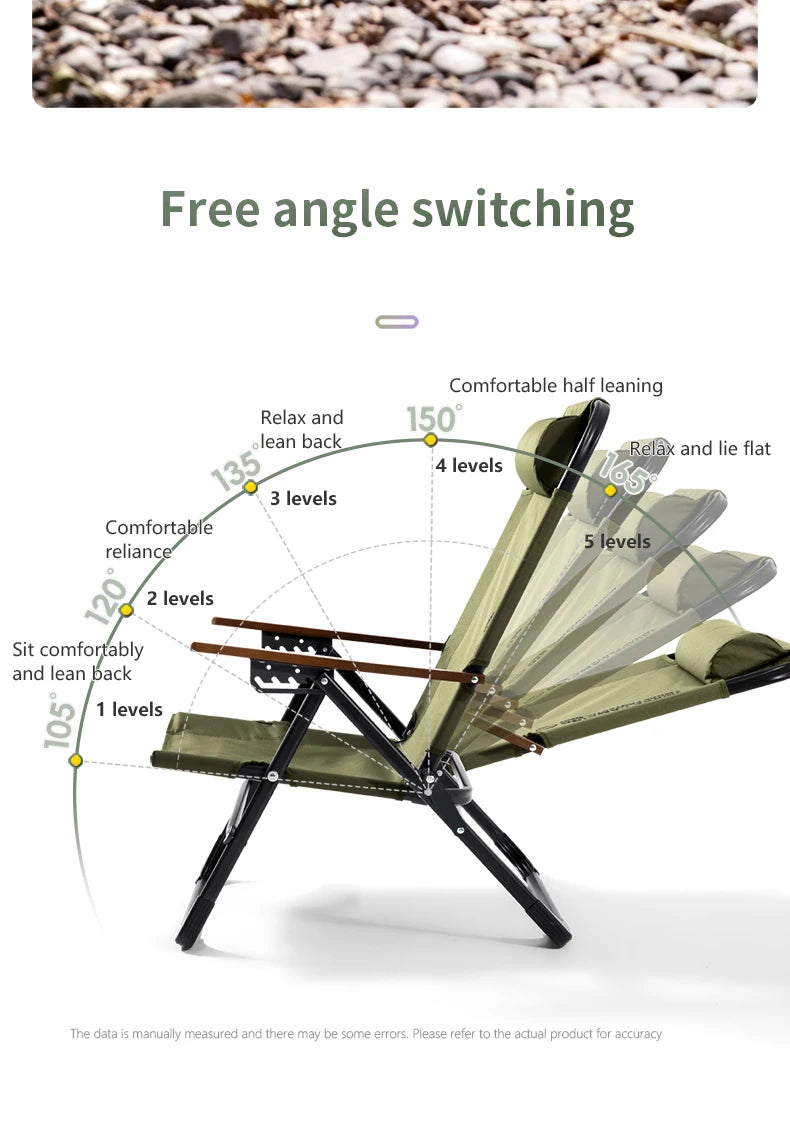 BSWOLF Camping Folding Chair Adjustable Armrest Portable Relaxing Chair With Detachable Pillow for Beach Travel Hiking