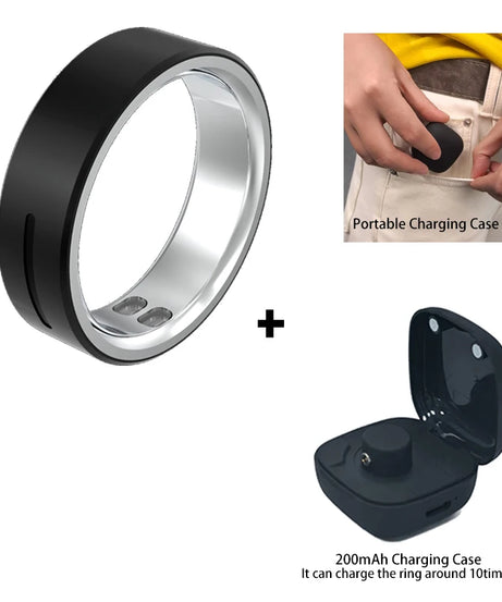 Ceramic Smart Ring with Vibrate Alerts Calls Alarm Notification Vibration, Health and Sleep Monitor 5ATM Waterproof Ring for Men