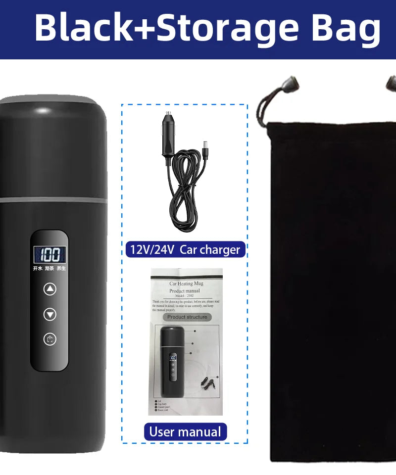 Electric Kettle 12V24V Portable Car Heating Cup 500ml Travel Heating Touch Screen Intelligent Adjustable Temperature Thermal Cup