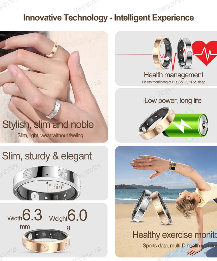 2025 Smart Ring Women Men Super narrow 6.3mm Heart Rate Health Stress measurement Monitor IP68 Waterproof Fashion Sports Rings