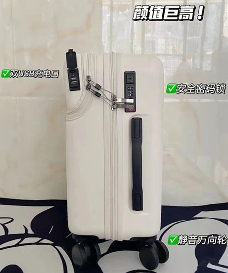 New front opening boarding suitcase men women 20/24/26 inch lightweight trolley travel luggage fashion USB charging luggage